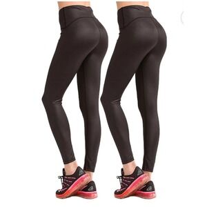 2 Pair Women's Medium Stretchy Mid Waist Workout Yoga Leggings Full Length Black